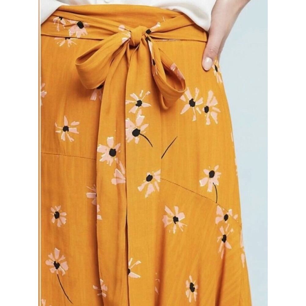 Anthropologie Faithfull belted botany High-Low Skirt in Floral Mustard Orange - Picture 3 of 10